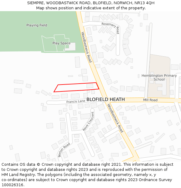 SIEMPRE, WOODBASTWICK ROAD, BLOFIELD, NORWICH, NR13 4QH: Location map and indicative extent of plot