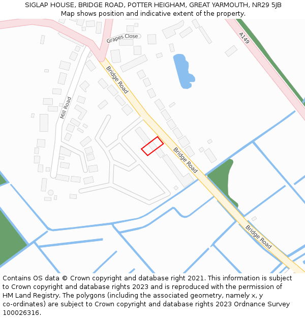 SIGLAP HOUSE, BRIDGE ROAD, POTTER HEIGHAM, GREAT YARMOUTH, NR29 5JB: Location map and indicative extent of plot