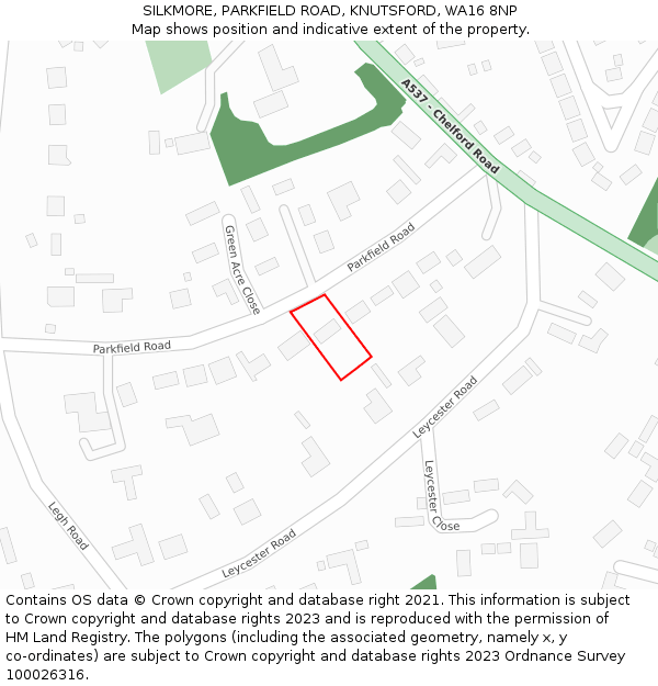 SILKMORE, PARKFIELD ROAD, KNUTSFORD, WA16 8NP: Location map and indicative extent of plot