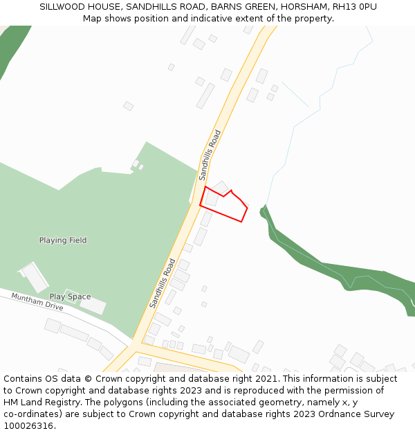 SILLWOOD HOUSE, SANDHILLS ROAD, BARNS GREEN, HORSHAM, RH13 0PU: Location map and indicative extent of plot