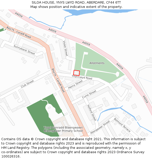 SILOA HOUSE, YNYS LWYD ROAD, ABERDARE, CF44 6TT: Location map and indicative extent of plot