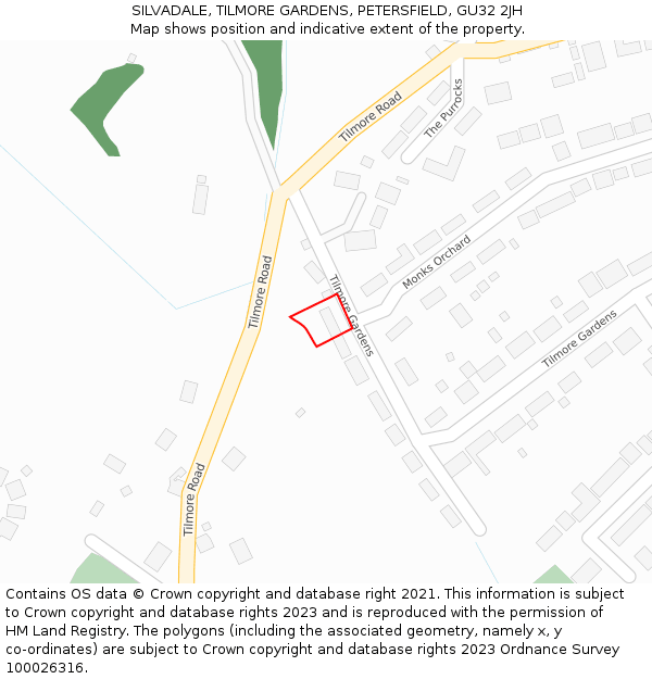 SILVADALE, TILMORE GARDENS, PETERSFIELD, GU32 2JH: Location map and indicative extent of plot