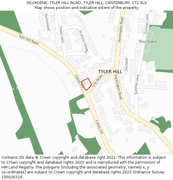 SILVADENE, TYLER HILL ROAD, TYLER HILL, CANTERBURY, CT2 9LX: Location map and indicative extent of plot