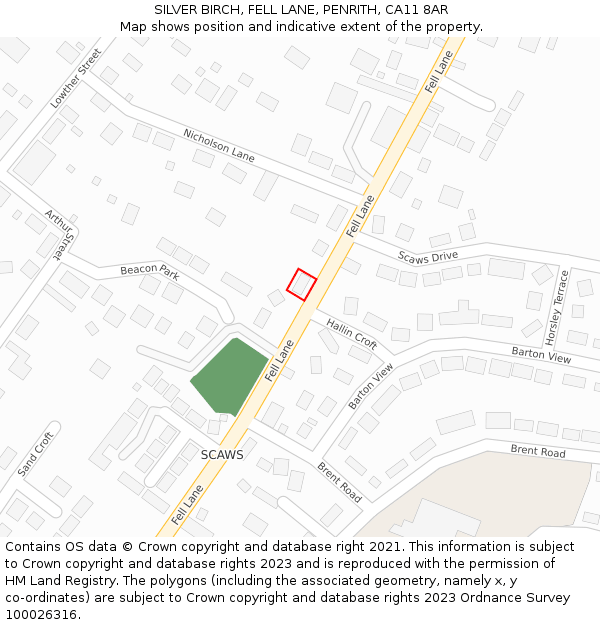 SILVER BIRCH, FELL LANE, PENRITH, CA11 8AR: Location map and indicative extent of plot