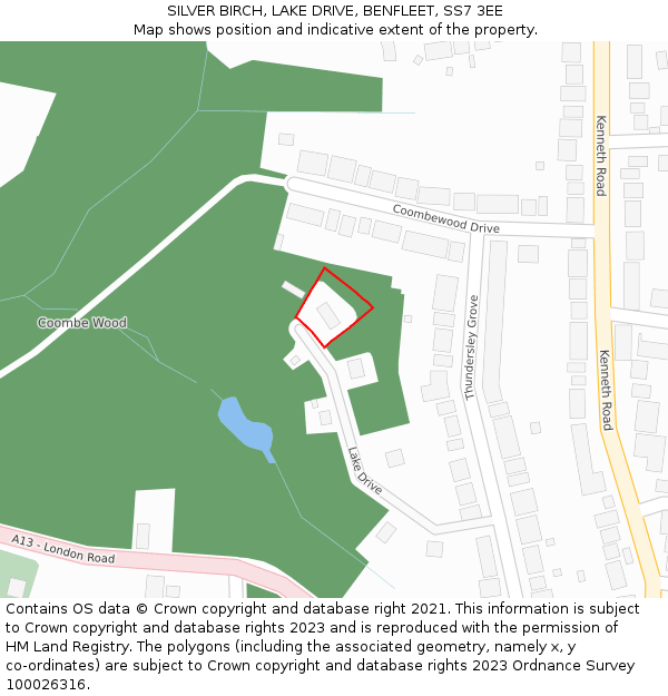SILVER BIRCH, LAKE DRIVE, BENFLEET, SS7 3EE: Location map and indicative extent of plot