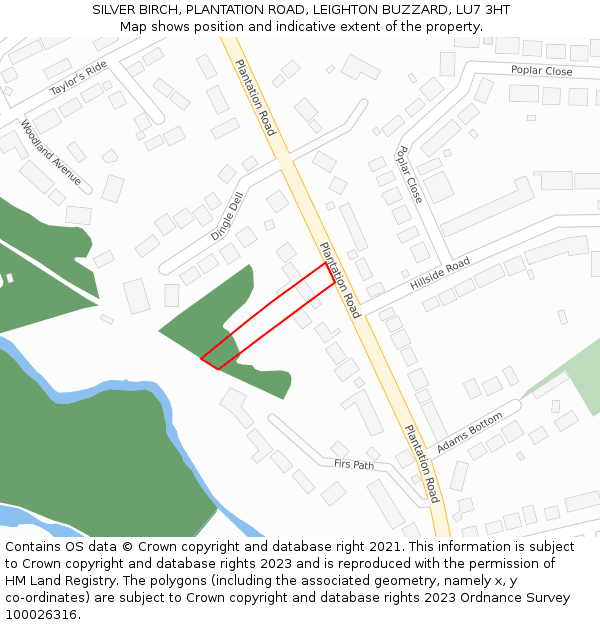 SILVER BIRCH, PLANTATION ROAD, LEIGHTON BUZZARD, LU7 3HT: Location map and indicative extent of plot