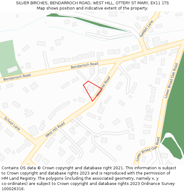 SILVER BIRCHES, BENDARROCH ROAD, WEST HILL, OTTERY ST MARY, EX11 1TS: Location map and indicative extent of plot