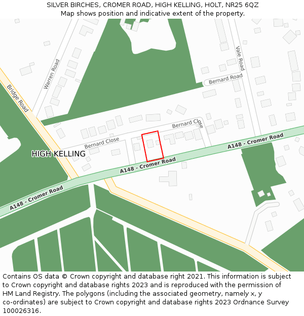 SILVER BIRCHES, CROMER ROAD, HIGH KELLING, HOLT, NR25 6QZ: Location map and indicative extent of plot