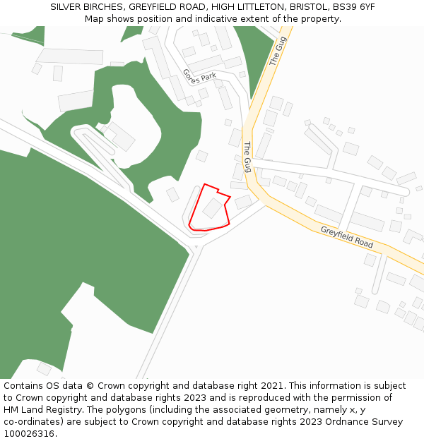 SILVER BIRCHES, GREYFIELD ROAD, HIGH LITTLETON, BRISTOL, BS39 6YF: Location map and indicative extent of plot