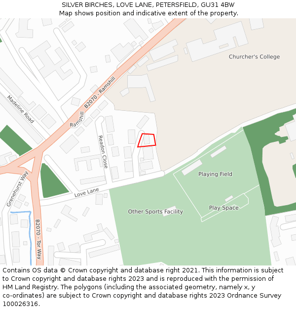 SILVER BIRCHES, LOVE LANE, PETERSFIELD, GU31 4BW: Location map and indicative extent of plot