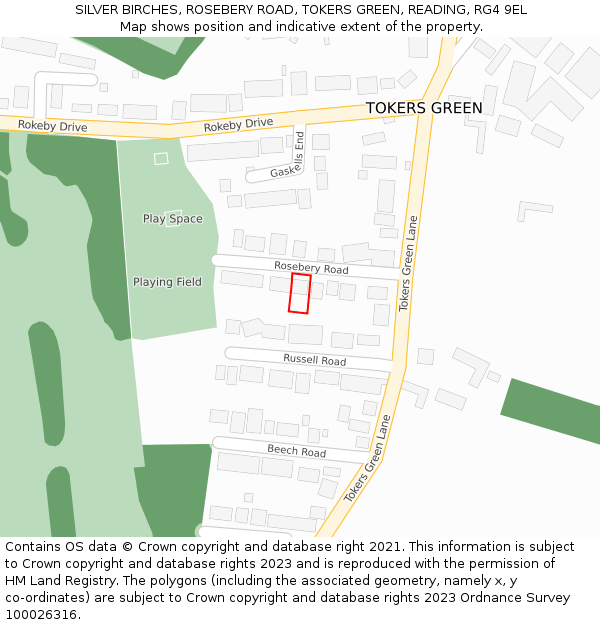 SILVER BIRCHES, ROSEBERY ROAD, TOKERS GREEN, READING, RG4 9EL: Location map and indicative extent of plot