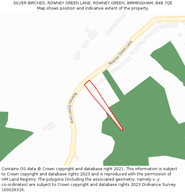 SILVER BIRCHES, ROWNEY GREEN LANE, ROWNEY GREEN, BIRMINGHAM, B48 7QE: Location map and indicative extent of plot