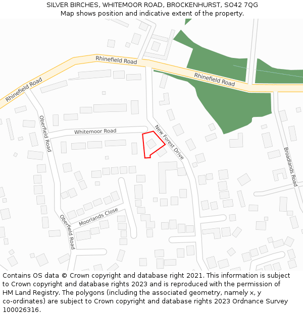 SILVER BIRCHES, WHITEMOOR ROAD, BROCKENHURST, SO42 7QG: Location map and indicative extent of plot
