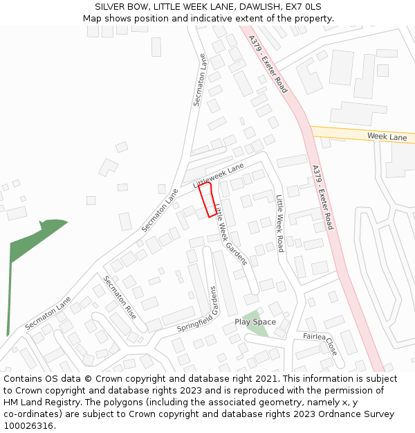 SILVER BOW, LITTLE WEEK LANE, DAWLISH, EX7 0LS: Location map and indicative extent of plot