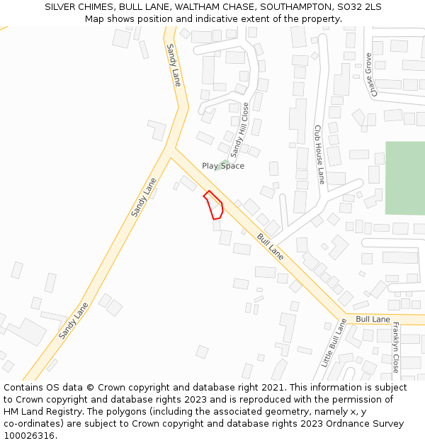 SILVER CHIMES, BULL LANE, WALTHAM CHASE, SOUTHAMPTON, SO32 2LS: Location map and indicative extent of plot