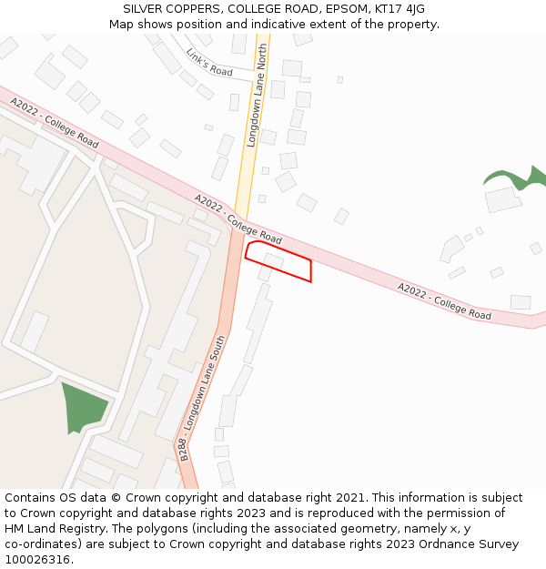 SILVER COPPERS, COLLEGE ROAD, EPSOM, KT17 4JG: Location map and indicative extent of plot