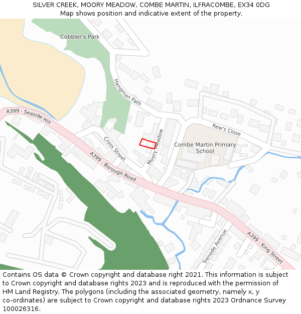 SILVER CREEK, MOORY MEADOW, COMBE MARTIN, ILFRACOMBE, EX34 0DG: Location map and indicative extent of plot