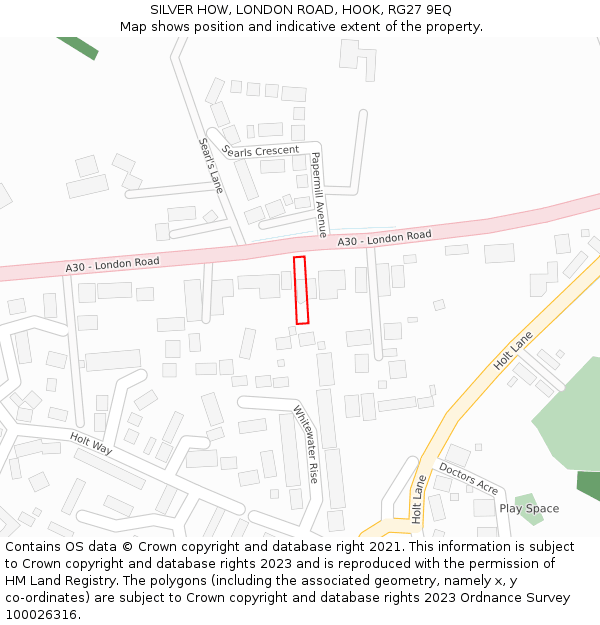 SILVER HOW, LONDON ROAD, HOOK, RG27 9EQ: Location map and indicative extent of plot