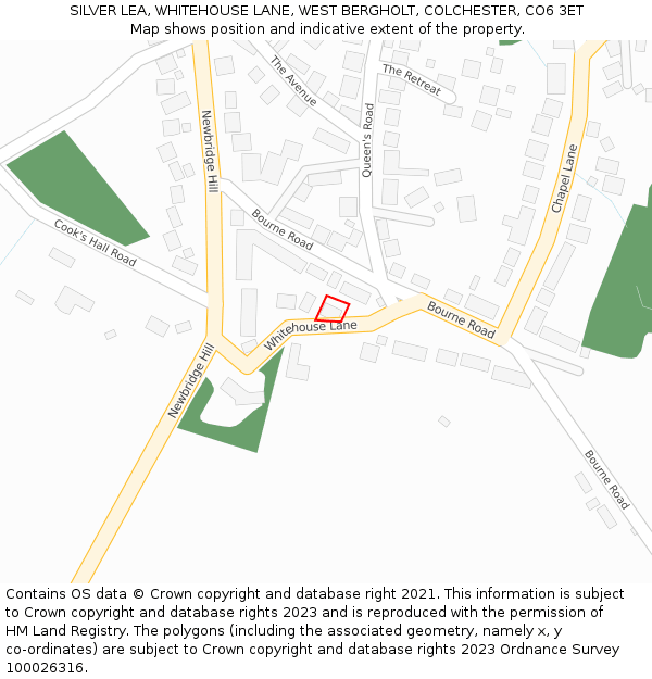 SILVER LEA, WHITEHOUSE LANE, WEST BERGHOLT, COLCHESTER, CO6 3ET: Location map and indicative extent of plot