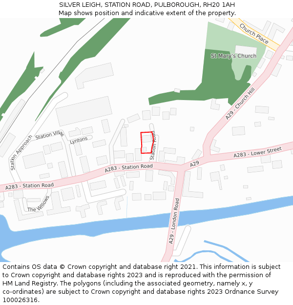 SILVER LEIGH, STATION ROAD, PULBOROUGH, RH20 1AH: Location map and indicative extent of plot