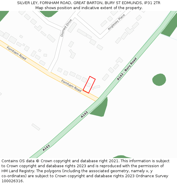 SILVER LEY, FORNHAM ROAD, GREAT BARTON, BURY ST EDMUNDS, IP31 2TR: Location map and indicative extent of plot