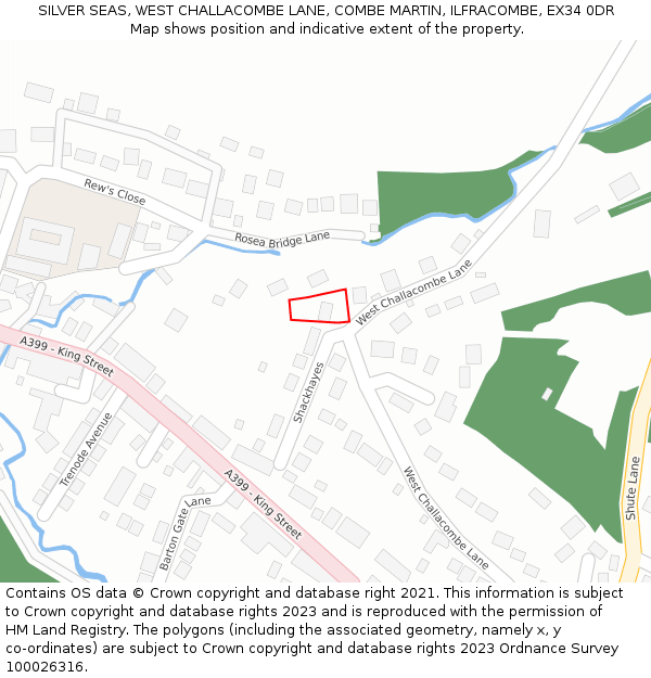 SILVER SEAS, WEST CHALLACOMBE LANE, COMBE MARTIN, ILFRACOMBE, EX34 0DR: Location map and indicative extent of plot