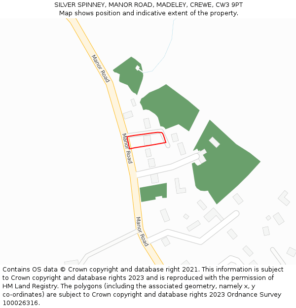 SILVER SPINNEY, MANOR ROAD, MADELEY, CREWE, CW3 9PT: Location map and indicative extent of plot