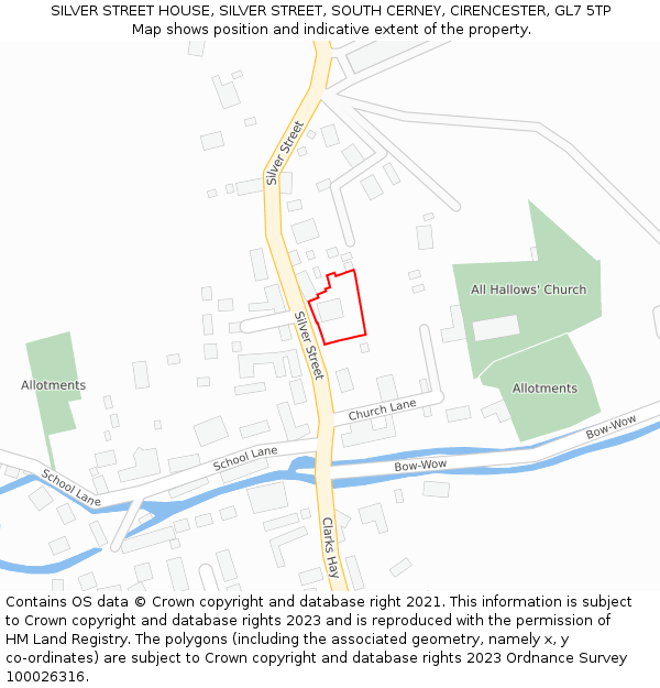 SILVER STREET HOUSE, SILVER STREET, SOUTH CERNEY, CIRENCESTER, GL7 5TP: Location map and indicative extent of plot