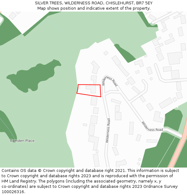 SILVER TREES, WILDERNESS ROAD, CHISLEHURST, BR7 5EY: Location map and indicative extent of plot