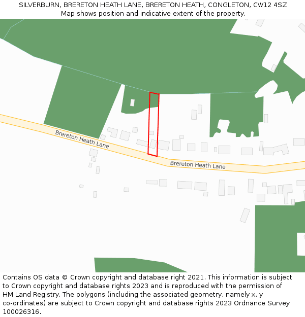 SILVERBURN, BRERETON HEATH LANE, BRERETON HEATH, CONGLETON, CW12 4SZ: Location map and indicative extent of plot