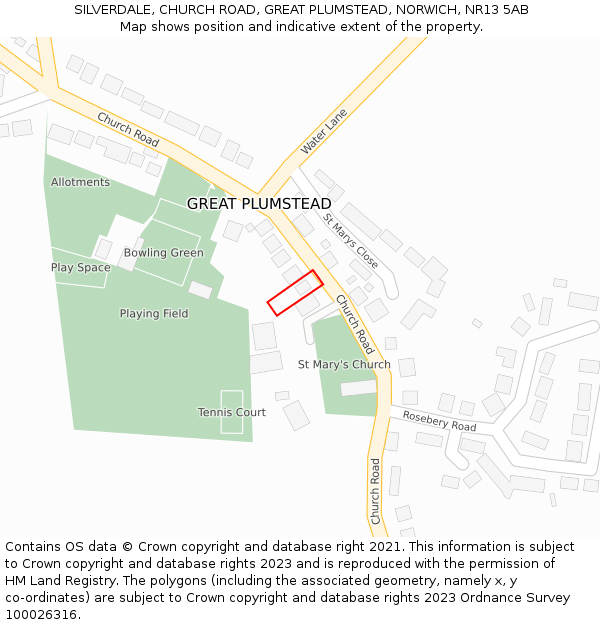 SILVERDALE, CHURCH ROAD, GREAT PLUMSTEAD, NORWICH, NR13 5AB: Location map and indicative extent of plot