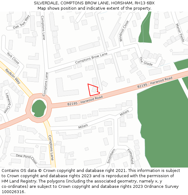 SILVERDALE, COMPTONS BROW LANE, HORSHAM, RH13 6BX: Location map and indicative extent of plot