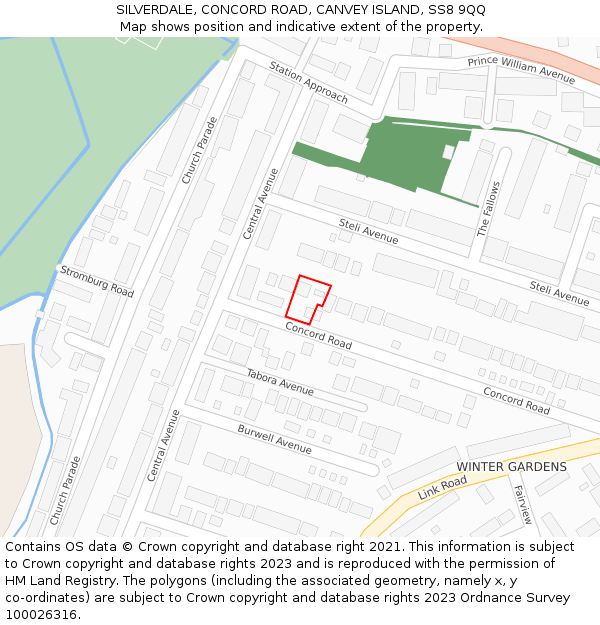 SILVERDALE, CONCORD ROAD, CANVEY ISLAND, SS8 9QQ: Location map and indicative extent of plot