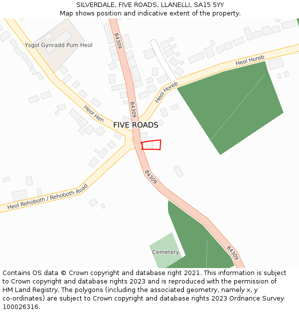 SILVERDALE, FIVE ROADS, LLANELLI, SA15 5YY: Location map and indicative extent of plot