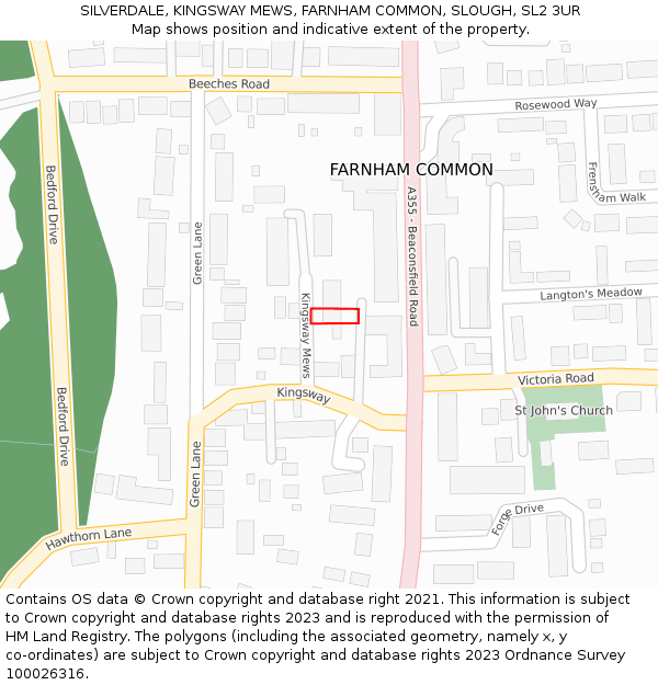 SILVERDALE, KINGSWAY MEWS, FARNHAM COMMON, SLOUGH, SL2 3UR: Location map and indicative extent of plot