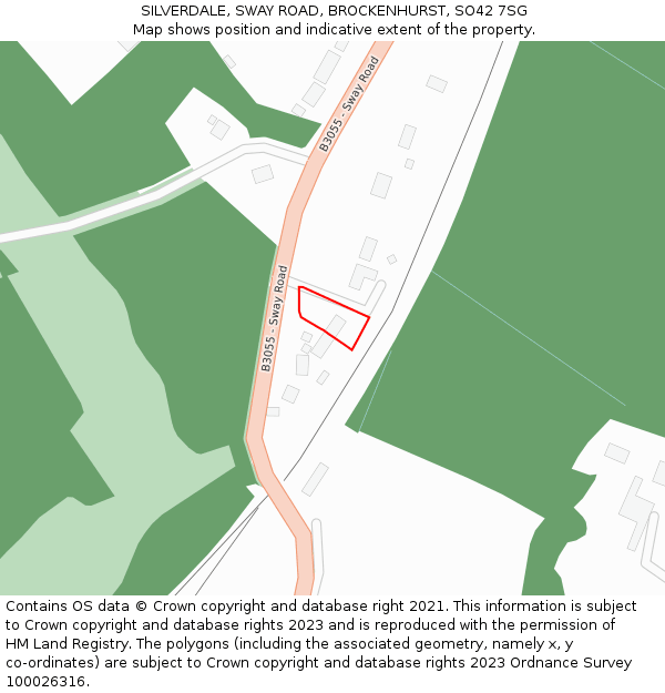 SILVERDALE, SWAY ROAD, BROCKENHURST, SO42 7SG: Location map and indicative extent of plot