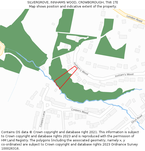 SILVERGROVE, INNHAMS WOOD, CROWBOROUGH, TN6 1TE: Location map and indicative extent of plot
