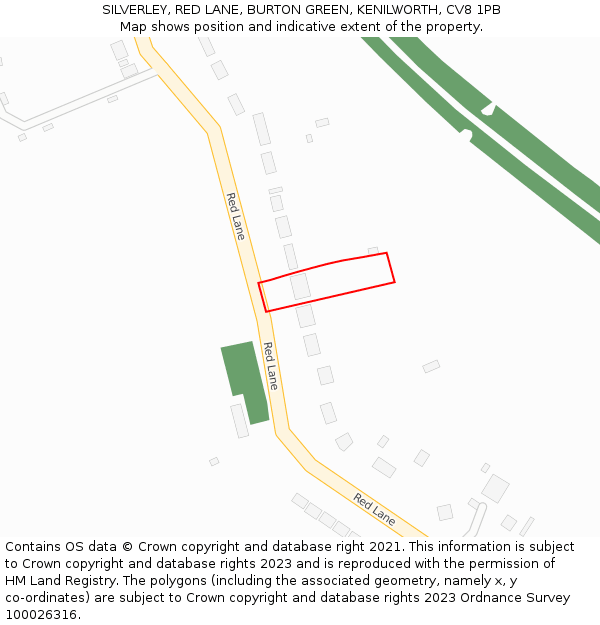 SILVERLEY, RED LANE, BURTON GREEN, KENILWORTH, CV8 1PB: Location map and indicative extent of plot