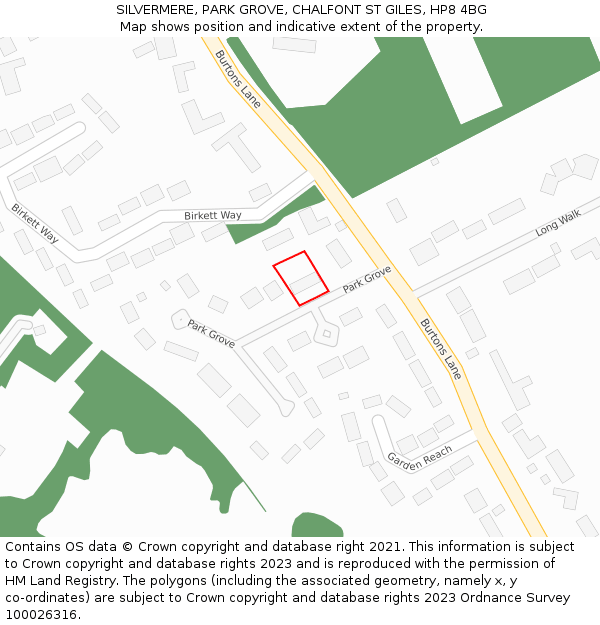 SILVERMERE, PARK GROVE, CHALFONT ST GILES, HP8 4BG: Location map and indicative extent of plot