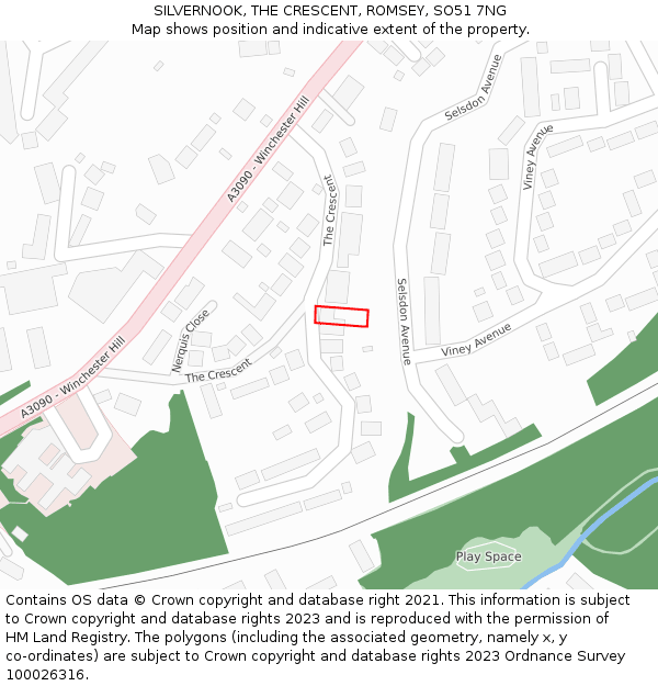 SILVERNOOK, THE CRESCENT, ROMSEY, SO51 7NG: Location map and indicative extent of plot