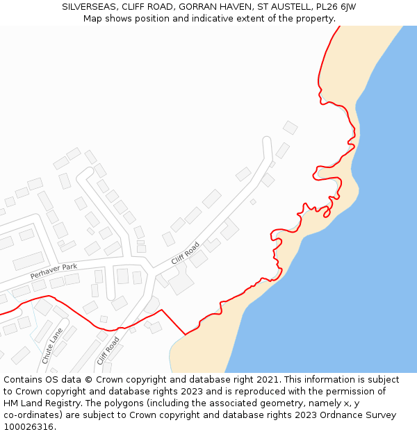 SILVERSEAS, CLIFF ROAD, GORRAN HAVEN, ST AUSTELL, PL26 6JW: Location map and indicative extent of plot