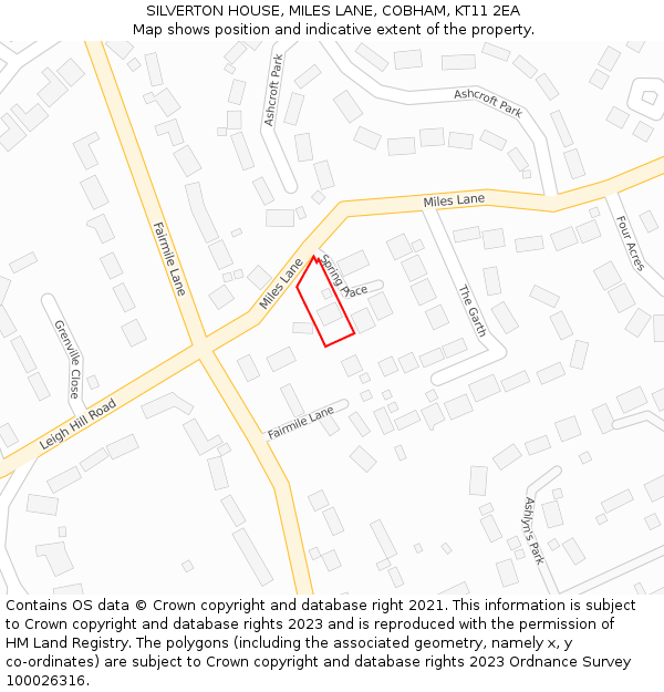 SILVERTON HOUSE, MILES LANE, COBHAM, KT11 2EA: Location map and indicative extent of plot