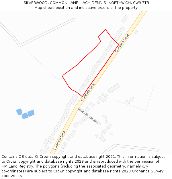 SILVERWOOD, COMMON LANE, LACH DENNIS, NORTHWICH, CW9 7TB: Location map and indicative extent of plot