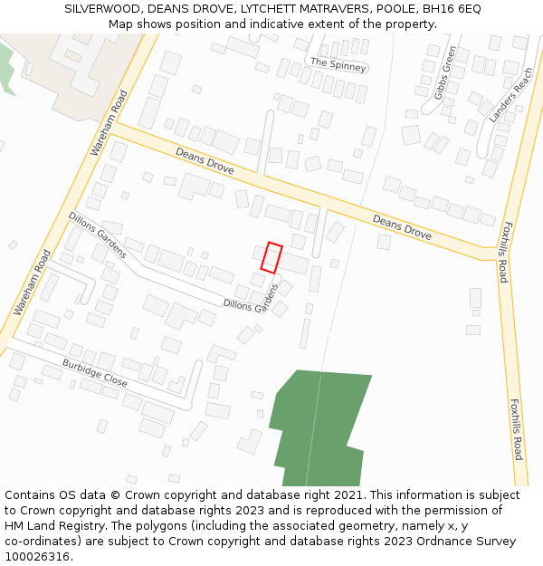 SILVERWOOD, DEANS DROVE, LYTCHETT MATRAVERS, POOLE, BH16 6EQ: Location map and indicative extent of plot