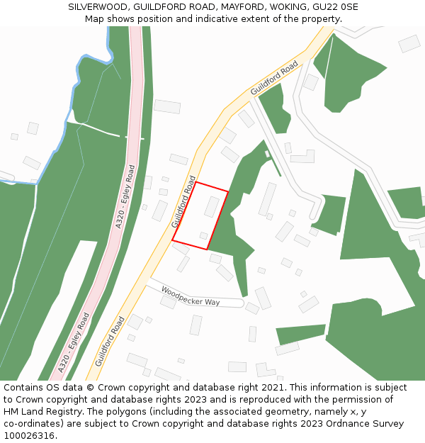 SILVERWOOD, GUILDFORD ROAD, MAYFORD, WOKING, GU22 0SE: Location map and indicative extent of plot