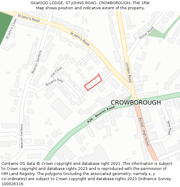 SILWOOD LODGE, ST JOHNS ROAD, CROWBOROUGH, TN6 1RW: Location map and indicative extent of plot