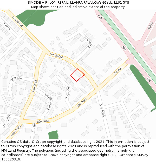 SIMDDE HIR, LON REFAIL, LLANFAIRPWLLGWYNGYLL, LL61 5YS: Location map and indicative extent of plot