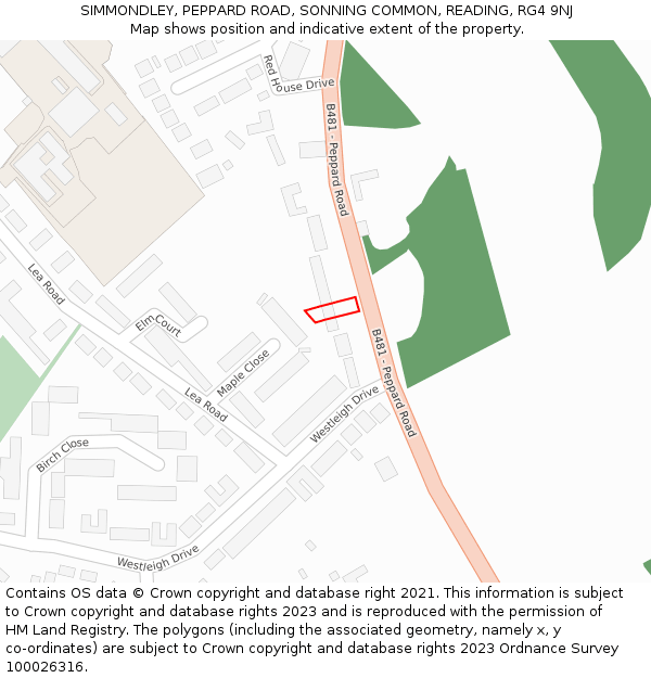 SIMMONDLEY, PEPPARD ROAD, SONNING COMMON, READING, RG4 9NJ: Location map and indicative extent of plot
