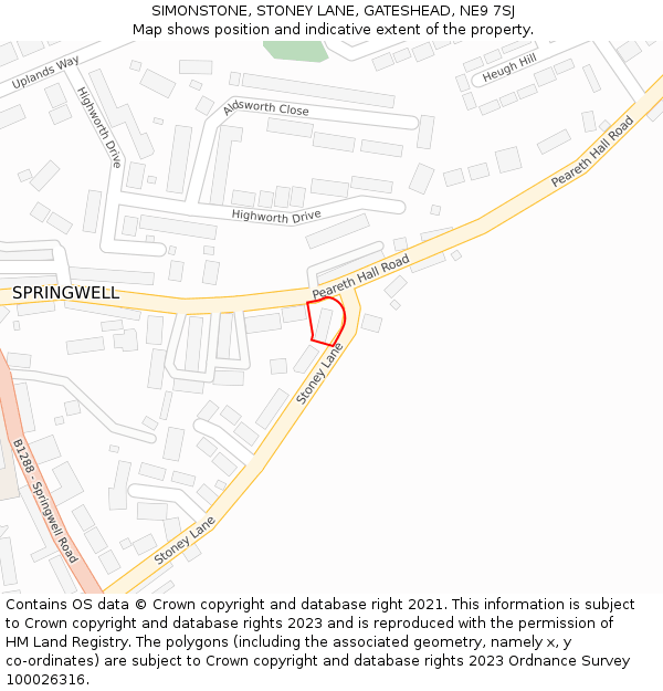 SIMONSTONE, STONEY LANE, GATESHEAD, NE9 7SJ: Location map and indicative extent of plot