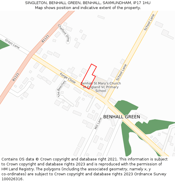 SINGLETON, BENHALL GREEN, BENHALL, SAXMUNDHAM, IP17 1HU: Location map and indicative extent of plot